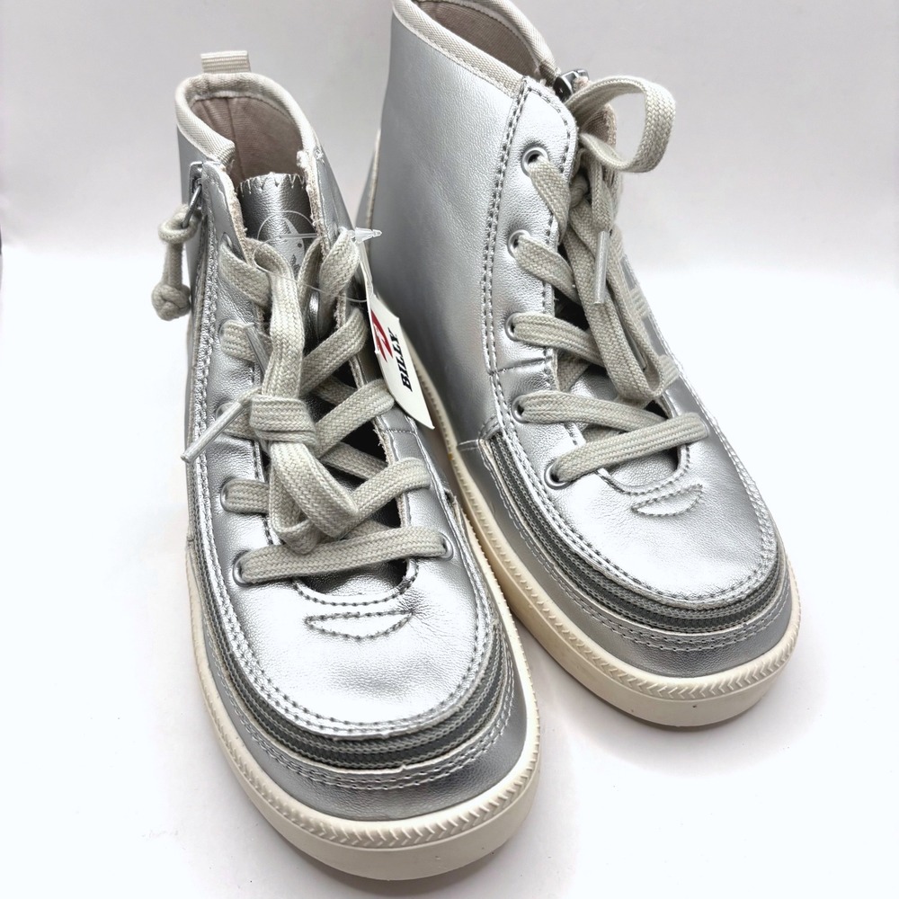 Billy Footwear Haring Kids Silver Metallic High Top Adaptive Sneakers Size 2 NEW